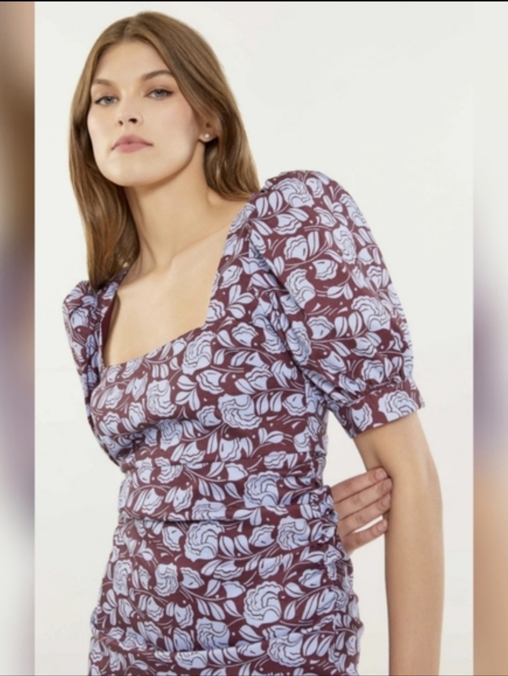 Likely Sandra Puff Sleeve Floral Paisley Square Neckline Dress - Picture 2 of 7